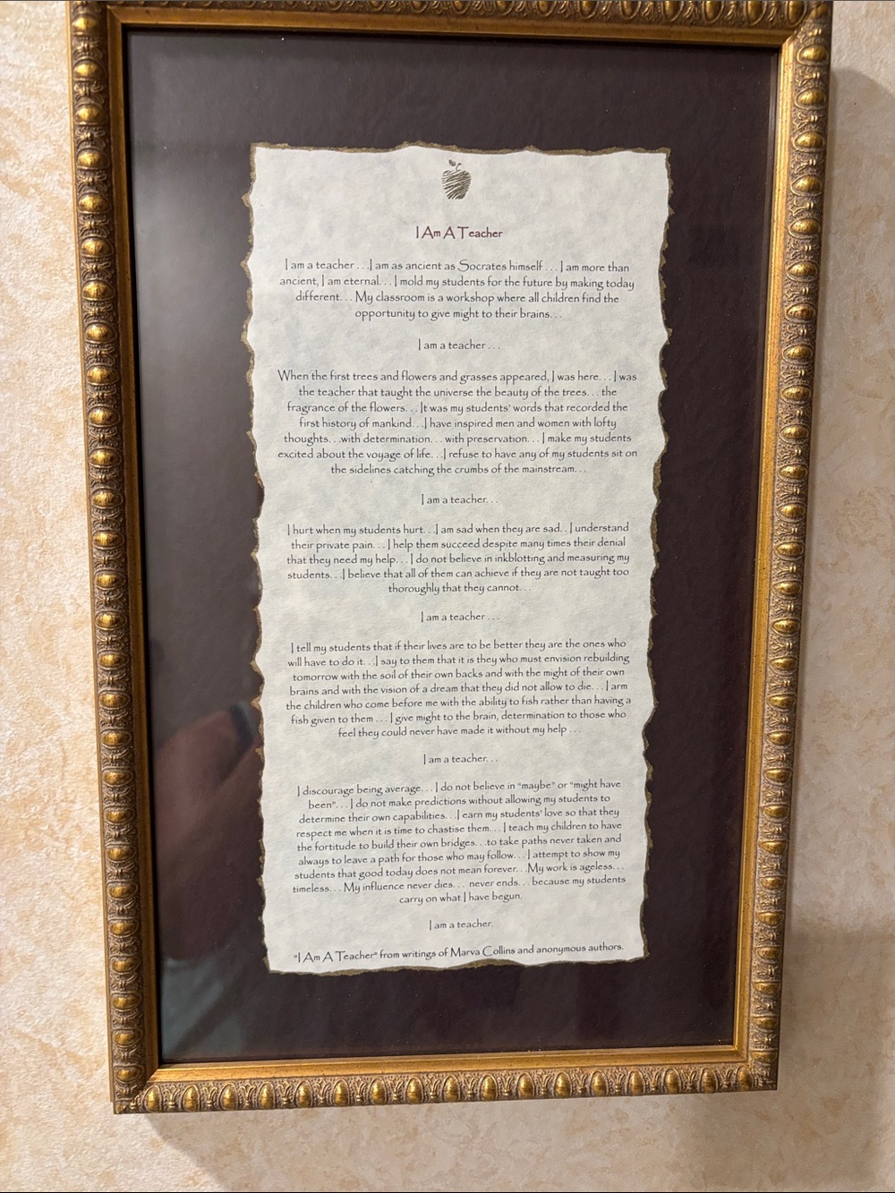 Framed 'I Am A Teacher' Poem Wall Art in Gold Frame, 9”x 14”